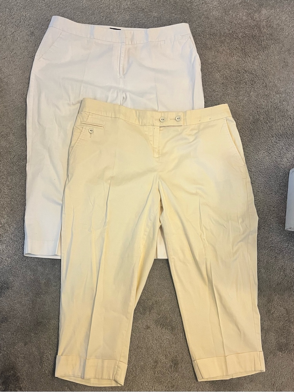Classic White & Yellow Lightweight Cropped Chino Pants WB Sz 14